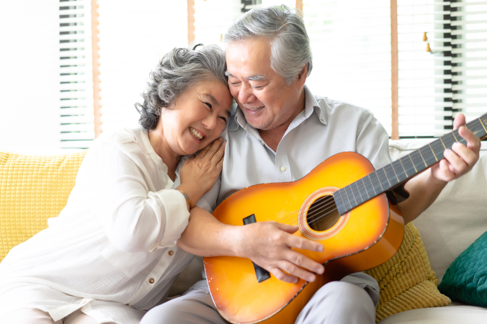 senior couple playing music